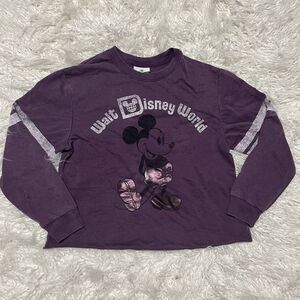 Disney Shirt Women Sz M Mickey Mouse Retro Long Sleeve Park Walt World Crop Top